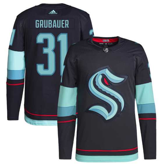 Men%27s Seattle Kraken #31 Philipp Grubauer Navy Home Stitched Jersey Dzhi->seattle kraken->NHL Jersey